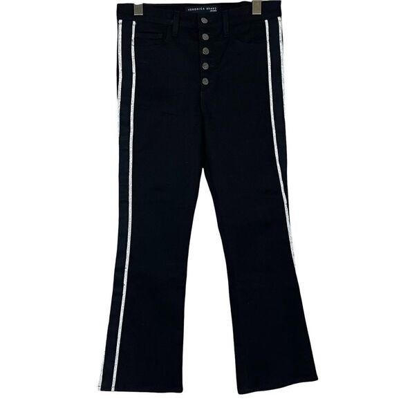 Veronica Beard Jeans Black Denim Jeans With Silver/Black Ribbon Detail Size 28 - Picture 1 of 2